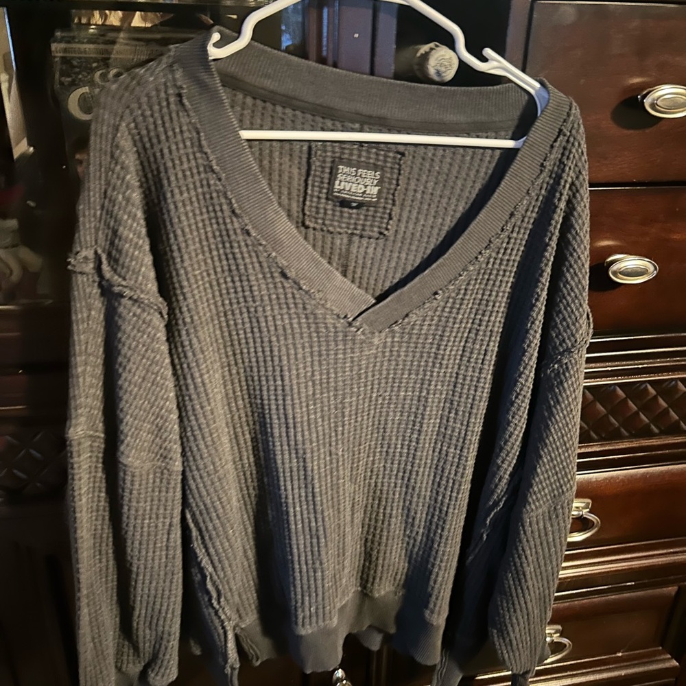 Women’s Gray waffle Sweater